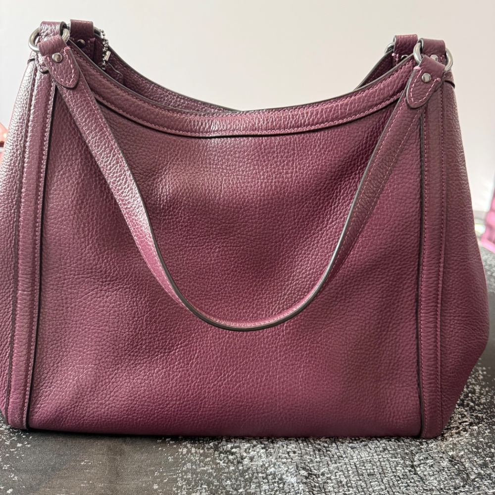 Coach Plum Pebbled Leather Shoulder Bag Hobo Crossbody Zip Pocket - Picture 2 of 8
